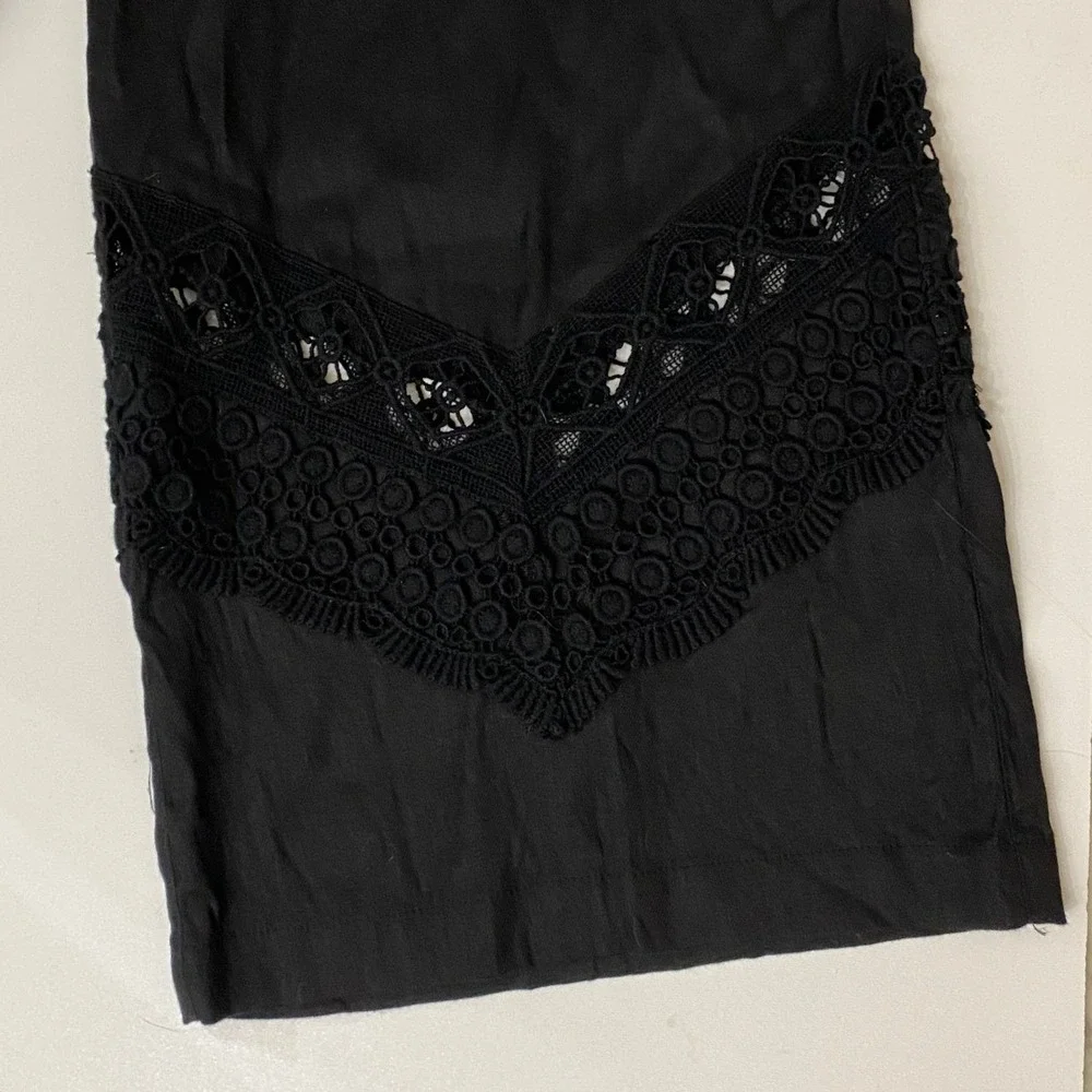 Susan Graver Black Wide Leg Cropped Pants Lace Trim Elastic Waist Women's 16 EUC - Picture 6 of 15